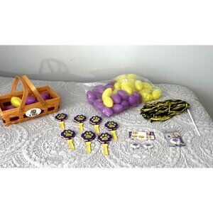 LSU Themed Party Supplies Pack, Basket. Balls, Clappers, Shaker, Pins, Stickers